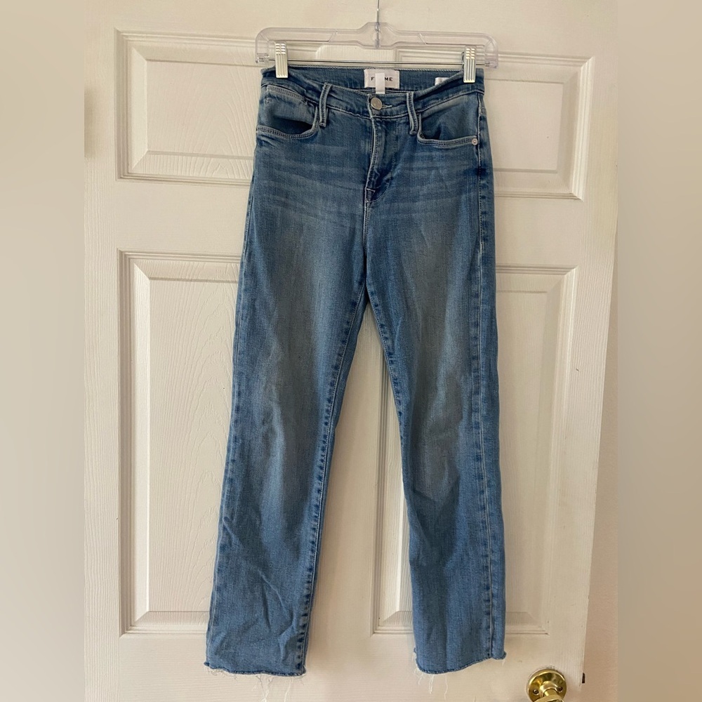 Frame Denim Light Blue Le High Straight Leg Distressed Jeans Womenâs Size 30